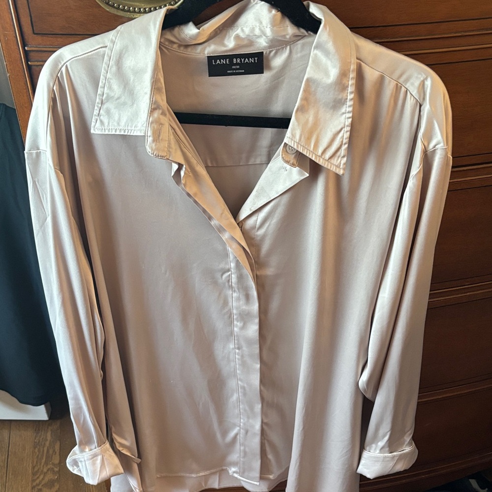 Lane Bryant Women's Elegant Button Down Shirt - Cream/light beige
